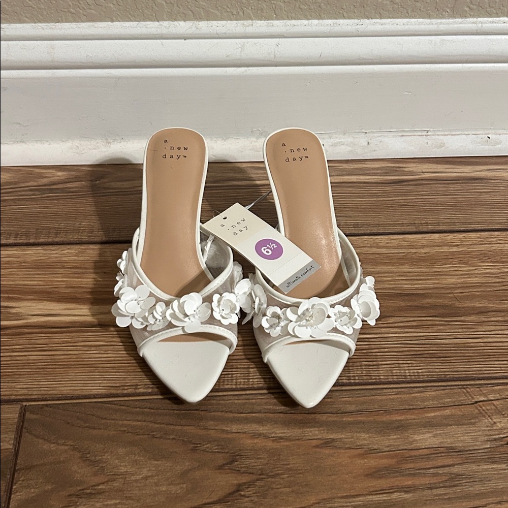 a new day White Floral Embellished Mules